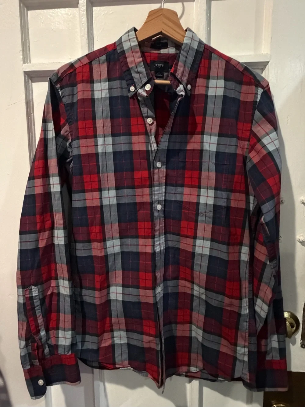 J. Crew Red and Navy Plaid Button-Down Shirt